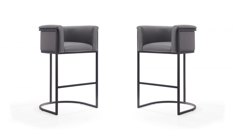 Tabouret de bar rembourre en metal gris style cosmopolite mi-siecle moderne - Lot de 2