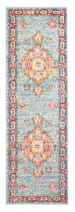 Tapis de Couloir Traditionnel Lotus 2'8\" x 8'2\" en Bleu