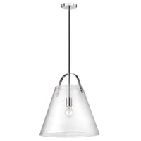 Grand luminaire suspendu Pollyde Dainolite en verre transparent, avec fini chromé poli et 1 ampoule