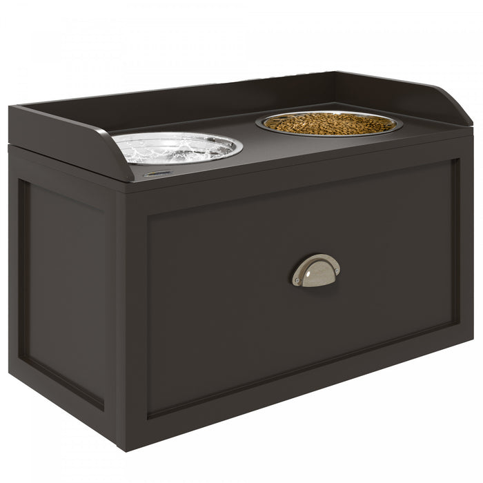 Pawhut Grandes Gamelles Surelevees Pour Chien Avec Tiroir De Rangement D'une Capacite De 21 L, Station D'alimentation Surelevee Pour Animaux De Compagnie Avec 2 Gamelles En Acier Inoxydable, Marron