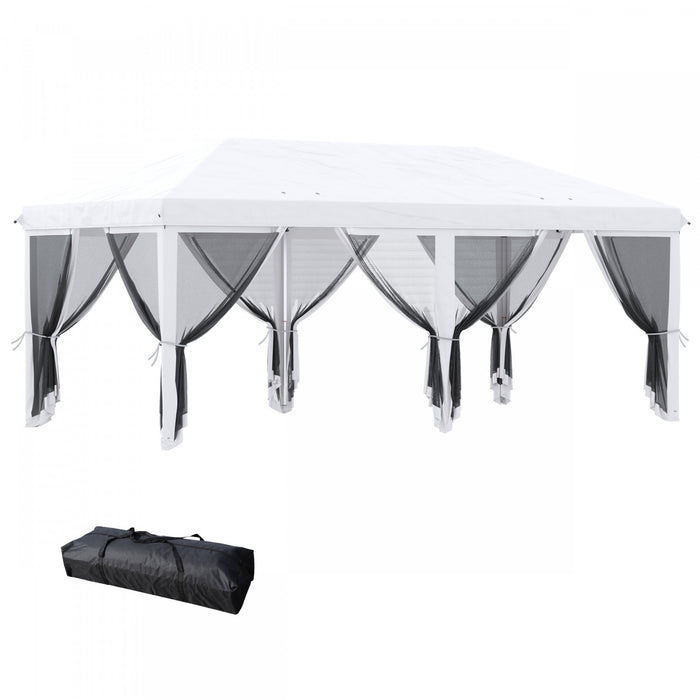 Outsunny Tente 10' X 20', Auvents Instantanes Avec 6 Parois Laterales En Maille Amovibles, Sac De Transport, Blanc Creme