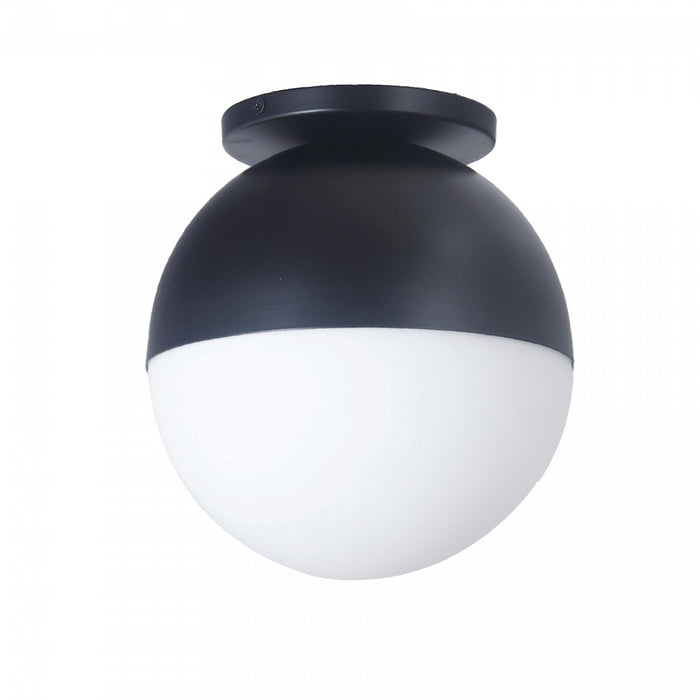 Plafonnier affleuré Dayana de Dainolite en verre blanc, avec fini noir mat et 1 ampoule incandescente