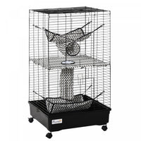 Pawhut Petit Animal Cage Habitat Maison De Jeu Pour Animaux De Compagnie Pour Furet Avec Roues Hamac