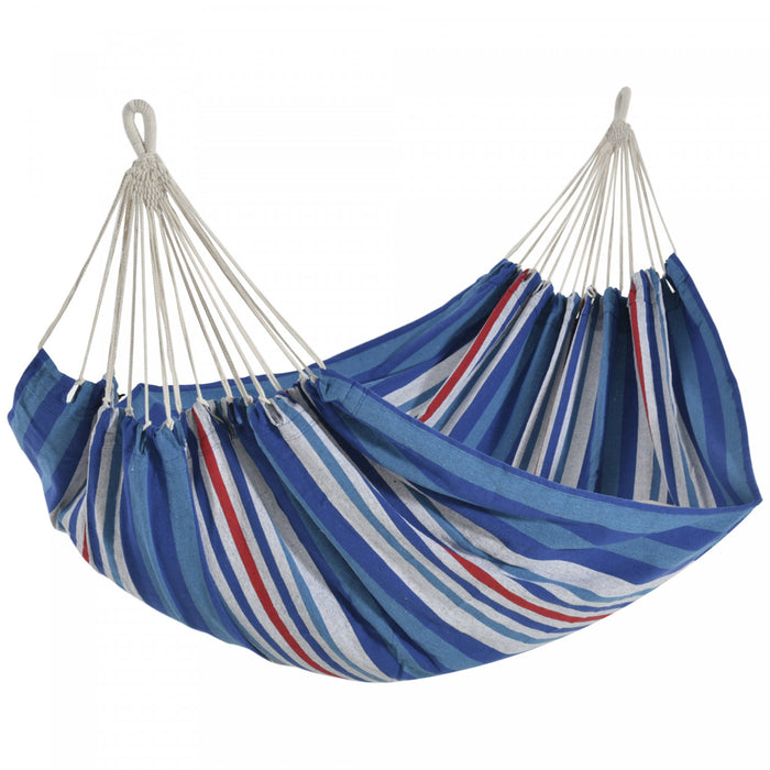 Outsunny 83\"x59\" Double Hamac Lit Chaise Longue Salon Jardin Camping Randonnee Meubles, Bleu