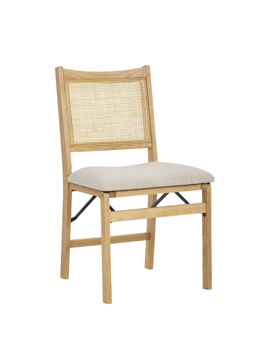 Chaise de salle à manger pliante Bauer en tissu et en cannage - naturelle
