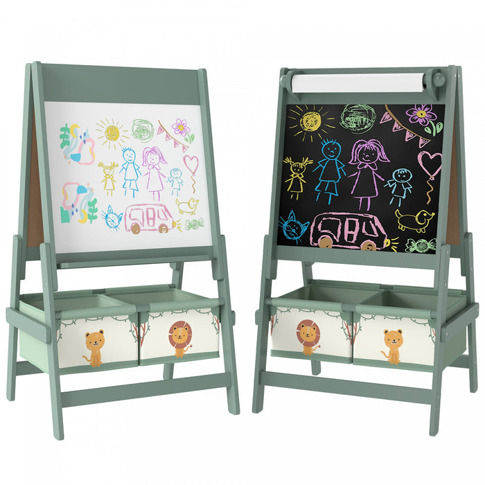 Qaba Chevalet D'art Pour Enfants, Double Face Avec Rouleau De Papier, Vert