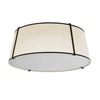Plafonnier affleuré Trapezoid de Dainolite avec abat-jour cylindrique effilé noir et crème qui diffuse la lumière, tissu blanc et 4 ampoules