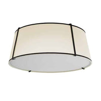 Plafonnier affleuré Trapezoid de Dainolite avec abat-jour cylindrique effilé noir et crème qui diffuse la lumière, tissu blanc et 4 ampoules