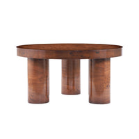 Table basse ronde moderne Lira 31,5 pouces placage bois a trois pieds cylindriques, brun