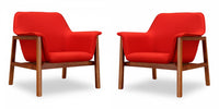 Fauteuil d’appoint Miller style milieu du siecle en tissu lin orange brule – Lot de 2