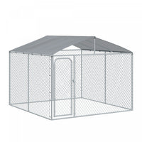 Pawhut Chenil D'exterieur Pour Chien En Metal, Enclos Niche Parc Pour Animaux De Compagnie Avec Serr