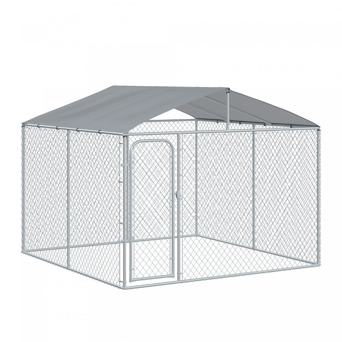 Pawhut Chenil D'exterieur Pour Chien En Metal, Enclos Niche Parc Pour Animaux De Compagnie Avec Serrure En Acier, Parois Laterales En Maille Et Toit, Cour Et Le Patio, 9,8' X 9,8' X 7,7'