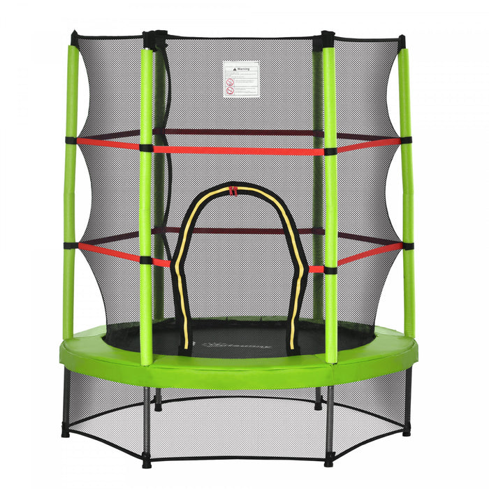Outsunny Trampoline Pour Enfants Φ55\" Avec Filet, Cadre En Acier, Rebondeur Rond D'interieur, Age 3 A 6 Ans, Vert