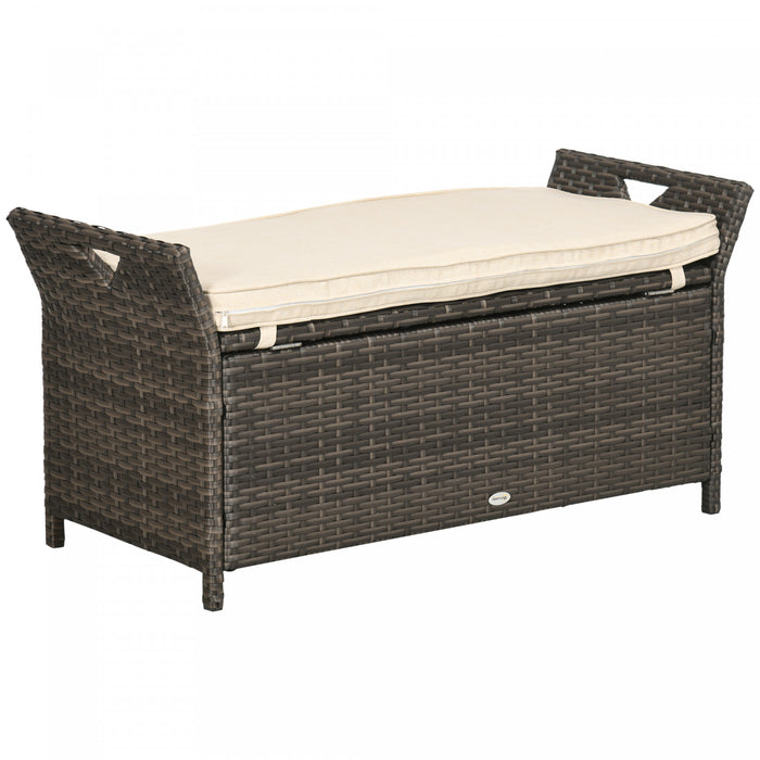 Outsunny Banc De Rangement En Osier Rangement De 27 Gallons, Blanc Creme
