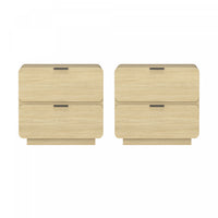  Table de nuit contemporaine moderne Chrystie 66 cm en naturel (2 tiroirs) - Lot de 2