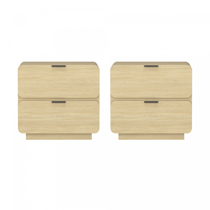 Table de nuit contemporaine moderne Chrystie 66 cm en naturel (2 tiroirs) - Lot de 2