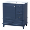 Emma Meuble-lavabo en bois massif de 30\" avec vasque en ceramique et porte a fermeture douce, Bleu