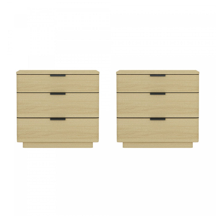 Table de nuit moderne Payton 66 cm en chene naturel (3 tiroirs) - Lot de 2