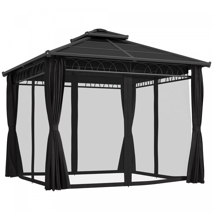 Outsunny Gazebo a Toit Double Rigide avec Moustiquaire et Rideaux, Noir