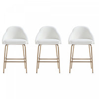 Tabouret de comptoir moderne en metal et tissu Gracie, blanc et or - Lot de 3