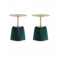 Table d’appoint moderne Anderson a plateau en metal et revetement en tissu vert – Lot de 2