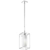 Luminaire suspendu Cubo de Dainolite en verre givré et transparent, avec cadre rectangulaire, fini chromé poli et 1 ampoule