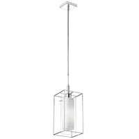 Luminaire suspendu Cubo de Dainolite en verre givré et transparent, avec cadre rectangulaire, fini chromé poli et 1 ampoule