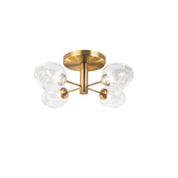Plafonnier semi-affleuré Abii de Dainolite en verre transparent, avec fini bronze rétro et 4 ampoules