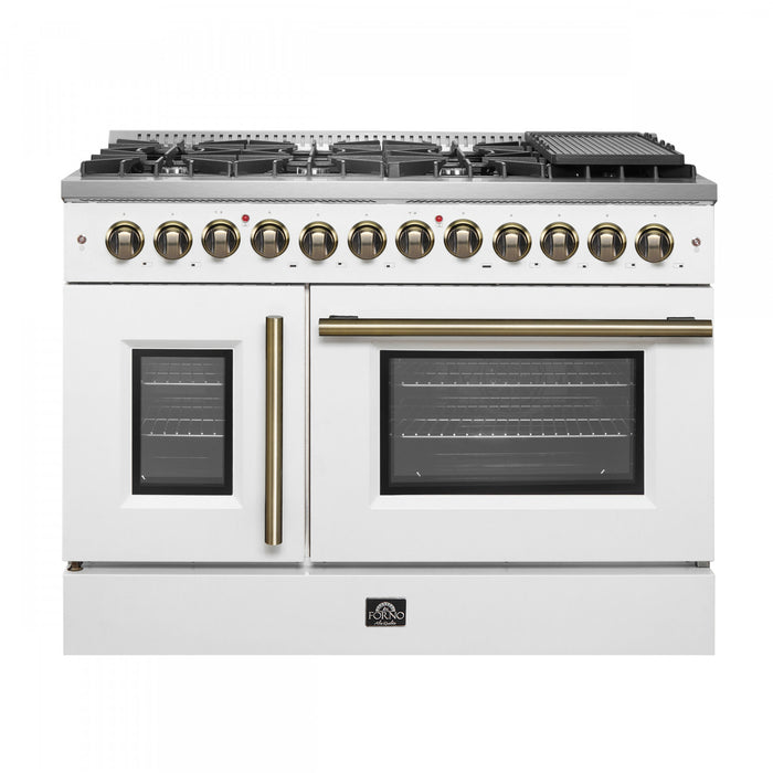 Cuisiniere a double combustible Galiano de 48 po, blanche, doubles fours de 6,58 pi³ – FFSGS6356-48WHT