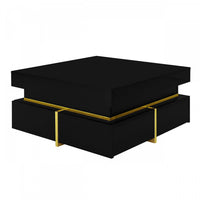  Ava Table Basse a Fini Haute Brillance avec Tiroirs de Rangement et Accents Dores, Noir
