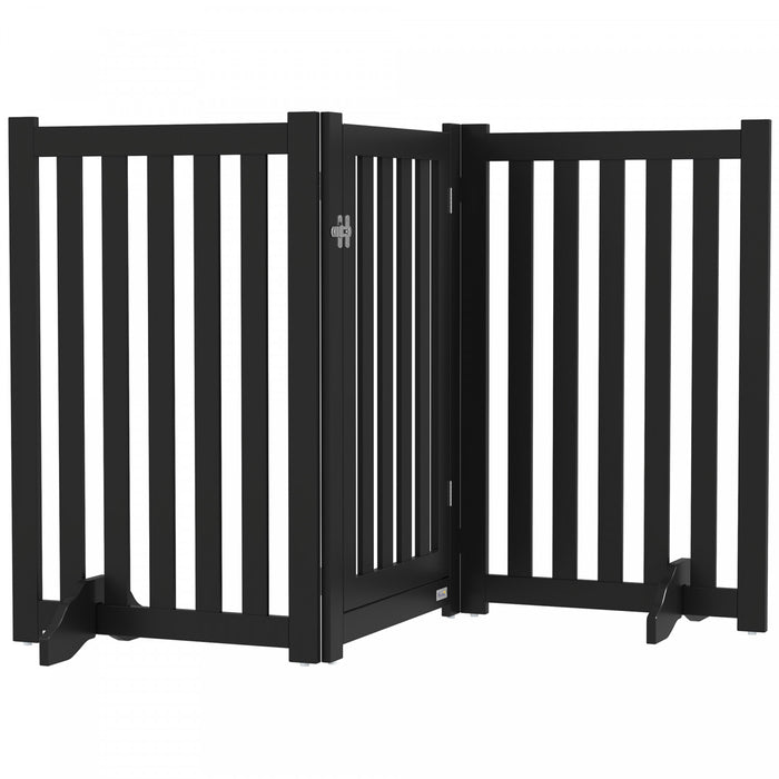 Pawhut Barriere Pliable Pour Chien Avec Porte, Barriere Autoportante A 3 Panneaux Avec Pieds De Soutien, Parc Interieur Pour Chiens De Taille Moyenne Et Inferieure, Noir