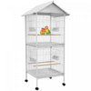 Pawhut Mangeoire Cage A Oiseaux En Metal Forge Avec Support Roulant Perchoirs Contenants Alimentaires Portes Roues 67\" H, Blanc