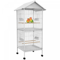 Pawhut Mangeoire Cage A Oiseaux En Metal Forge Avec Support Roulant Perchoirs Contenants Alimentaire