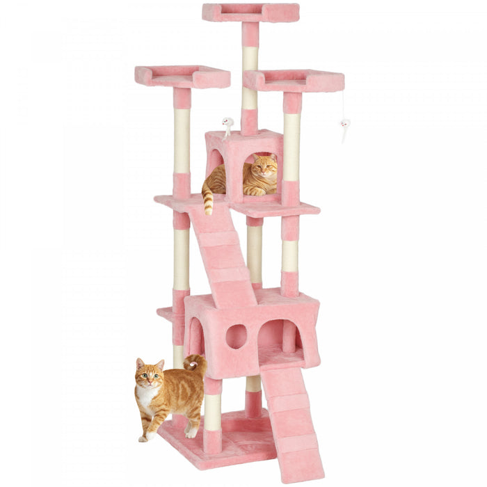 Arbre a Chat Multi-Niveaux 173 cm, Centre d'Activites pour Chats, Rose