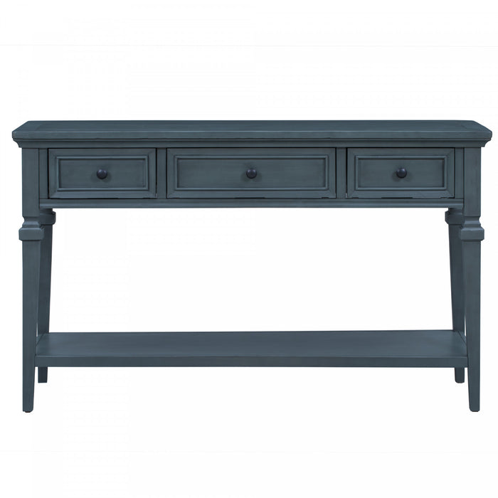 Table Console Sabina En Bois Massif Avec 3 Tiroirs Et Etagere - Bleu Marine