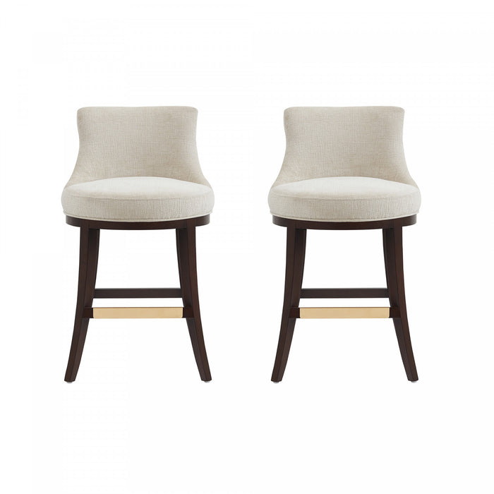 Tabouret de comptoir moderne Lucia en bois et chenille naturelle - Lot de 2