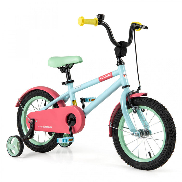 Costway 14\" Velo Pour Enfants Avec Guidon Reglable De Selle Roues D'entrainement Amovibles Frein A Main Rouge
