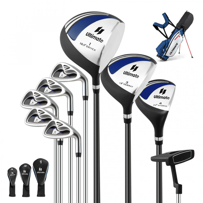 Ensemble Complet De 10 Clubs De Golf De Marque Costway Pour Hommes Avec Driver En Alliage Bleu