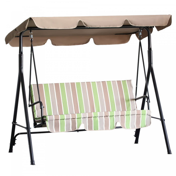 Outsunny Balancelle De Jardin Pour 3 Personnes Avec Auvent, Chaise Balancoire De Jardin Avec Support, Multicolore