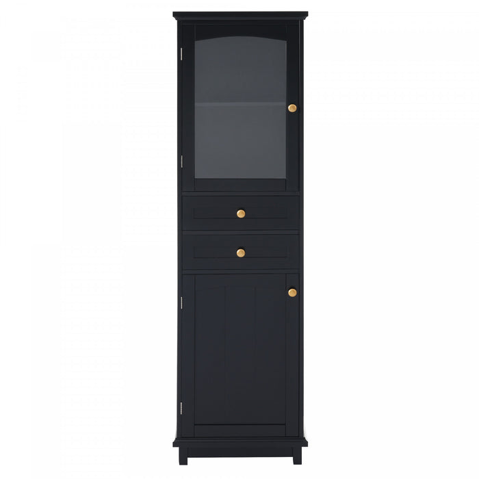 Jamie Armoire Haute De Salle De Bain 63\" En Bois De Pin Avec Etageres Reglables Et Portes Vitrees - Verte