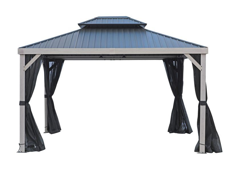Gazebo Yosemite 10x12 Double Toit En Acier, Poteaux En Aluminium Finition Bois