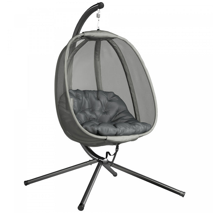 Chaise Œuf Suspendue Outsunny avec Support et Panier Pliable, Gris
