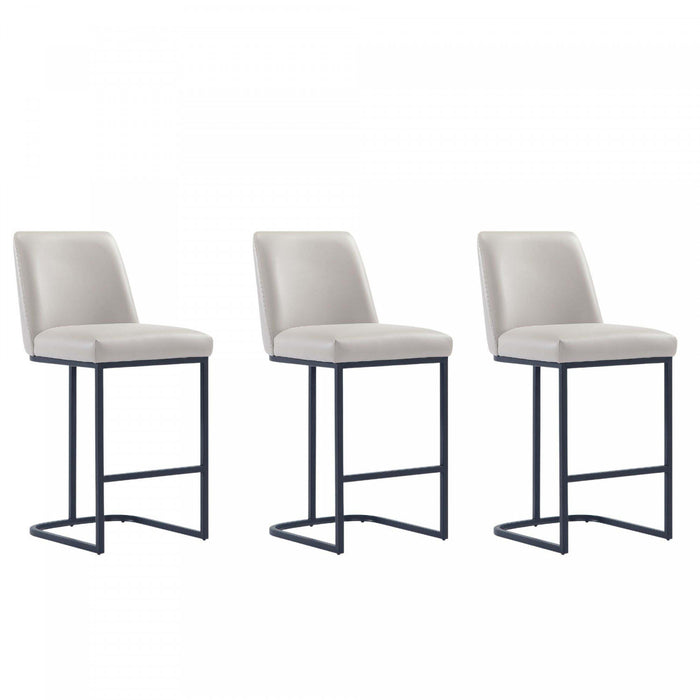Tabouret de comptoir moderne en metal et tissu Serena, gris clair - Lot de 3