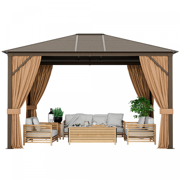 Costway 12’ X 10’ Patio Hardtop Gazebo Avec Acier Galvanise Cadre Superieur En Aluminium Exterieur
