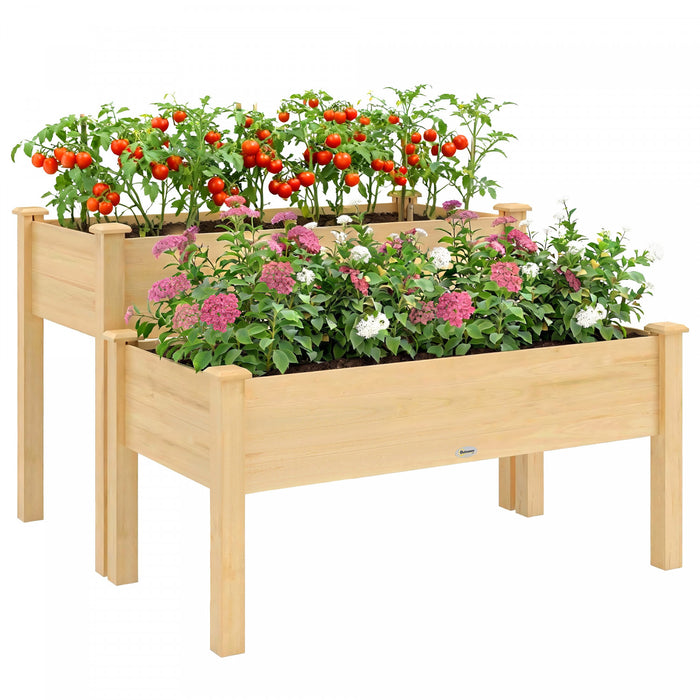 Outsunny Jardiniere Surelevee a 2 Niveaux, Bac a Plantes en Bois, Naturel