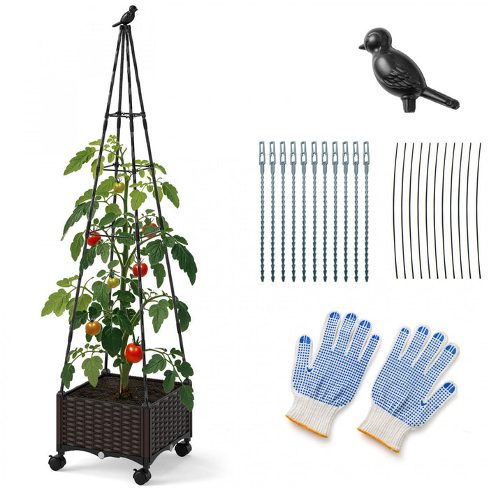 Costway 1 Pcs Lit De Jardin Eleve Avec Boite De Plante Et Trellis Obelisque Roues Verrouillables Planteur De Cage