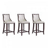 Tabouret de bar en bois traditionnel Emperor avec assise rembourree, blanc perle – Lot de 3