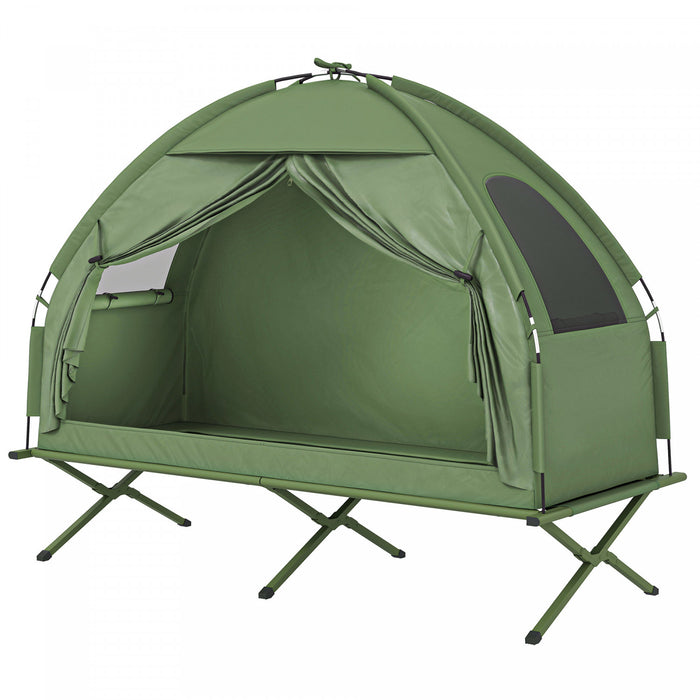 Tente-lit de camping Outsunny, ensemble pliable et portable pour l'exterieur avec surelevation, vert