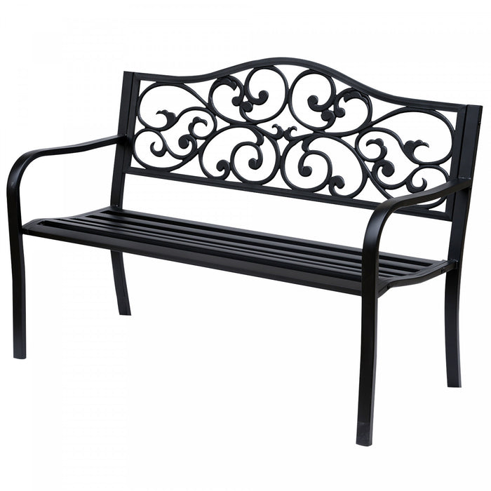 Outsunny Banc De Jardin En Metal De 50 Po Motif Floral Vintage, Noir