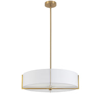 Luminaire suspendu Preston de Dainolite de 21 po de diamètre avec abat-jour blanc, fini laiton vieilli et 4 ampoules